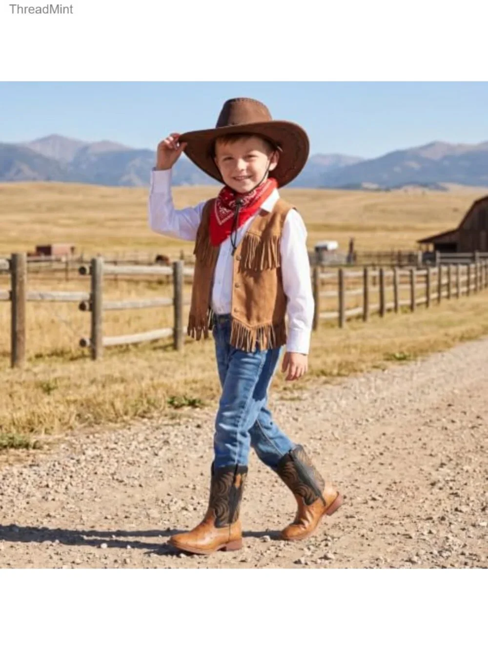 Kids Square Toe Cowboy Boots with Side Zipper Non-Slip Sole